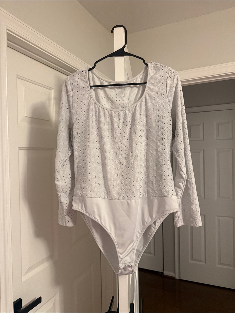 Women’s Long-Sleeve White Swim Bodysuit